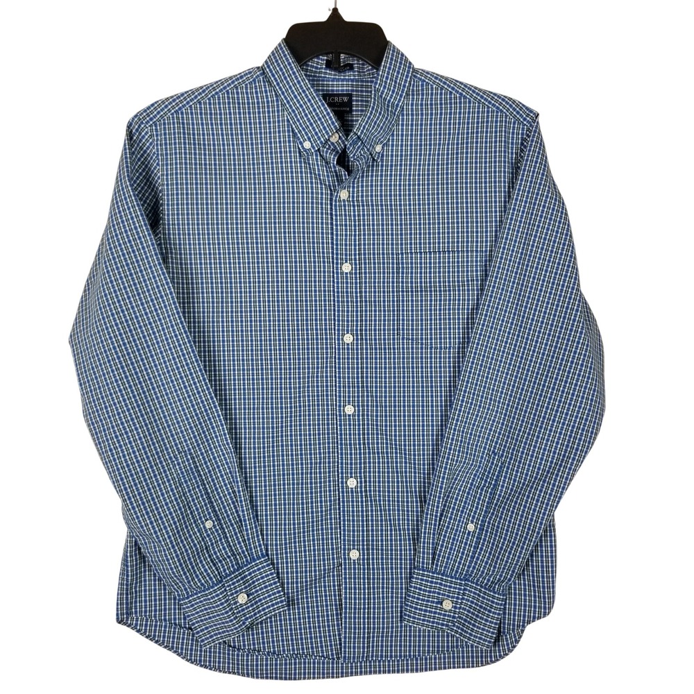J.Crew Button Down Shirt Mens Large Blue Plaid Slim Untucked Performance